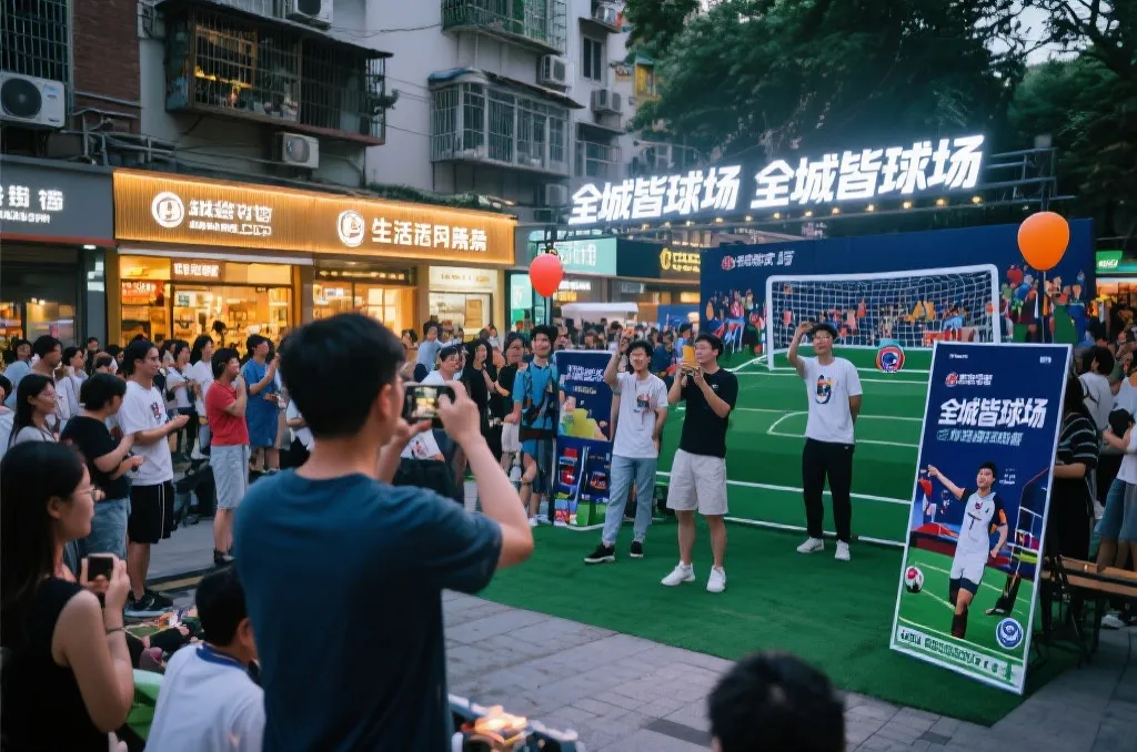 街区小店与球迷互动活动，城市夜晚充满活力